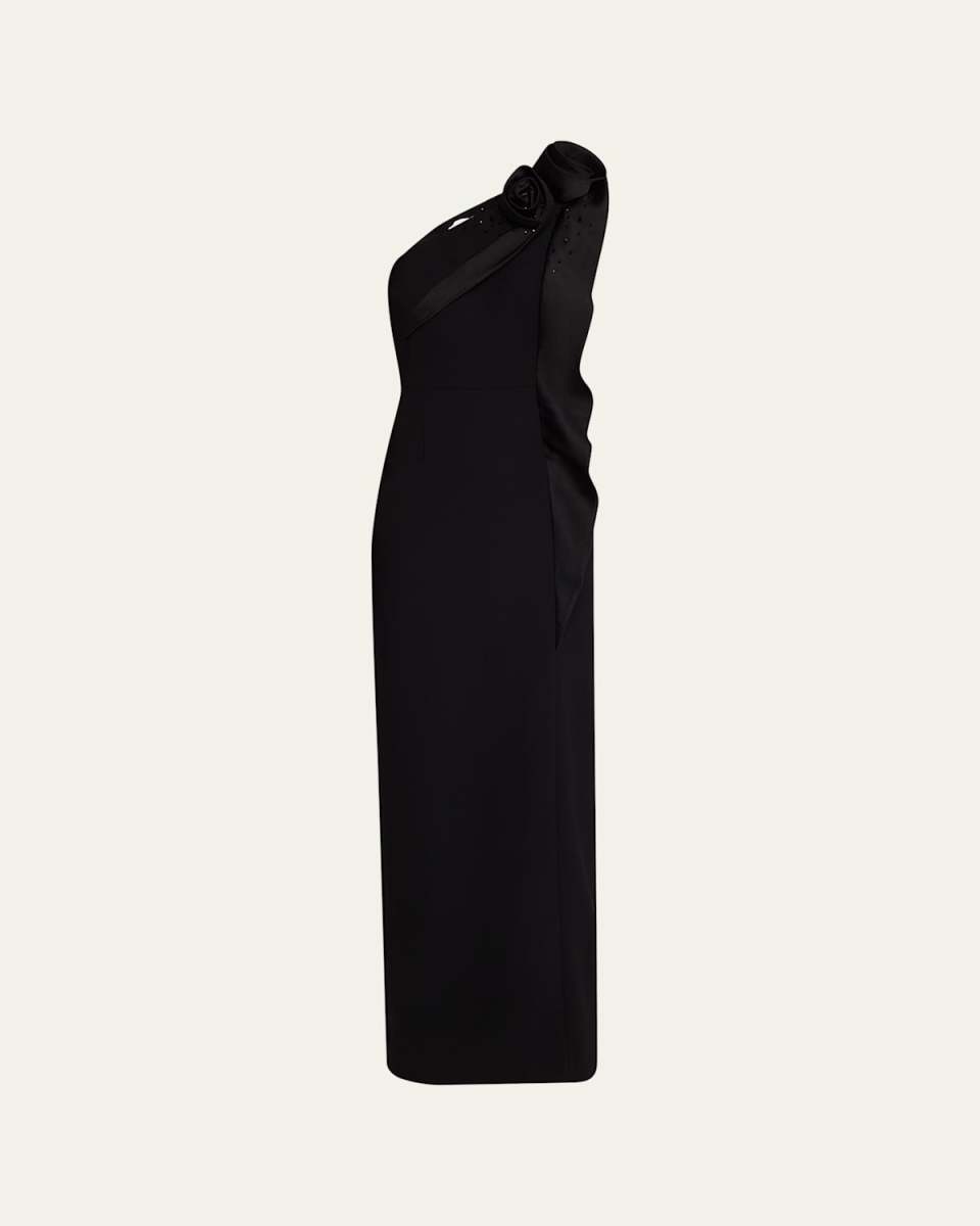 One-Shoulder Beaded Column Gown